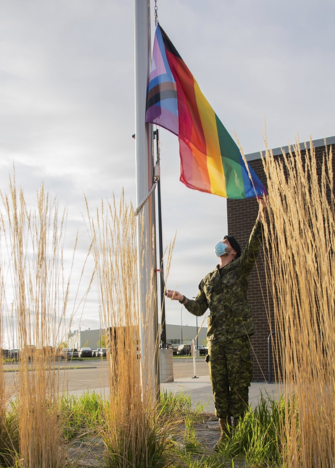 1 Canadian Air Division Commander, MGen Christian Drouin (Left) and 2 Canadian Air Division Commander, BGen David Cochrane (Right) participate in the 2018 Winnipeg Pride Parade, Winnipeg, Manitoba on June 3, 2018. Photo by: Cpl Justin Ancelin, 17 Wing Imaging WG2018-0237-010 source: Canadian Armed Forces Imagery Gallery: http://rcaf-arc-images.forces.gc.ca/gallery