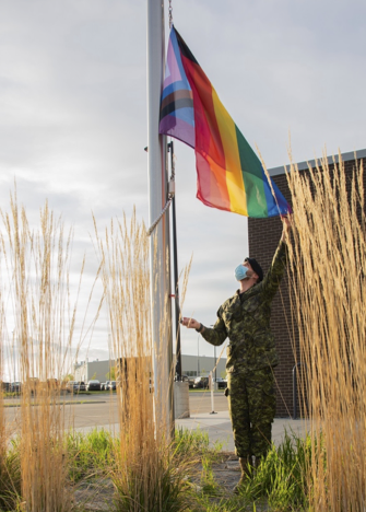 1 Canadian Air Division Commander, MGen Christian Drouin (Left) and 2 Canadian Air Division Commander, BGen David Cochrane (Right) participate in the 2018 Winnipeg Pride Parade, Winnipeg, Manitoba on June 3, 2018. Photo by: Cpl Justin Ancelin, 17 Wing Imaging WG2018-0237-010 source: Canadian Armed Forces Imagery Gallery: https://rcaf-arc-images.forces.gc.ca/gallery